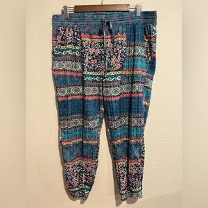 Wet Seal Vtg Y2K Boho Hippie Indie Festival Paisley Sparkle Haram Jogger Pants L